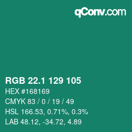 カラーコード: RGB 22.1 129 105 | qconv.com