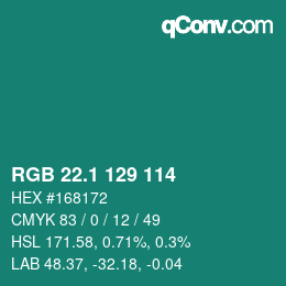 カラーコード: RGB 22.1 129 114 | qconv.com