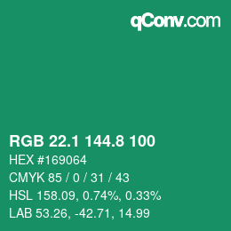 カラーコード: RGB 22.1 144.8 100 | qconv.com