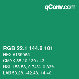 カラーコード: RGB 22.1 144.8 101 | qconv.com