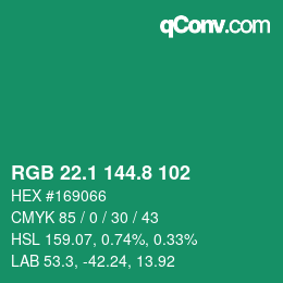 カラーコード: RGB 22.1 144.8 102 | qconv.com