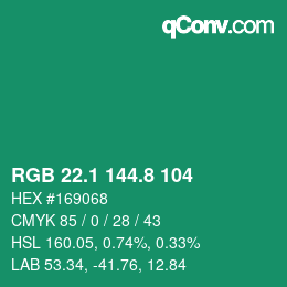 カラーコード: RGB 22.1 144.8 104 | qconv.com