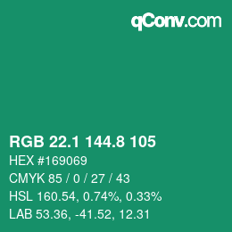 カラーコード: RGB 22.1 144.8 105 | qconv.com