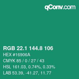 カラーコード: RGB 22.1 144.8 106 | qconv.com