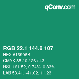 カラーコード: RGB 22.1 144.8 107 | qconv.com