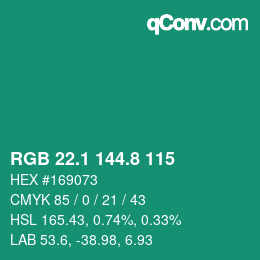 カラーコード: RGB 22.1 144.8 115 | qconv.com