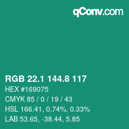 カラーコード: RGB 22.1 144.8 117 | qconv.com