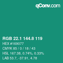 カラーコード: RGB 22.1 144.8 119 | qconv.com