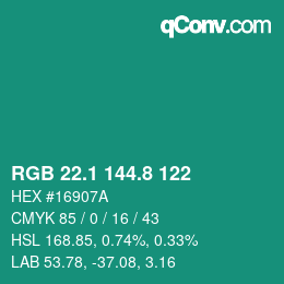 カラーコード: RGB 22.1 144.8 122 | qconv.com