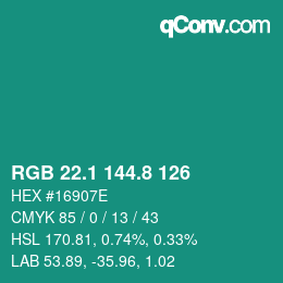 Color code: RGB 22.1 144.8 126 | qconv.com