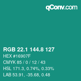 カラーコード: RGB 22.1 144.8 127 | qconv.com