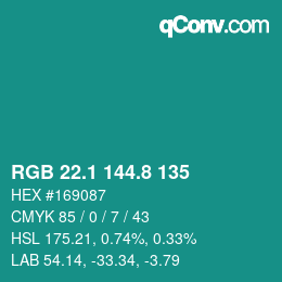 カラーコード: RGB 22.1 144.8 135 | qconv.com