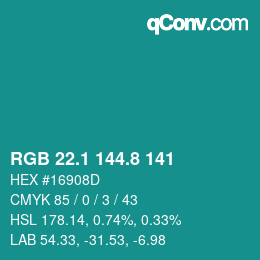 Color code: RGB 22.1 144.8 141 | qconv.com