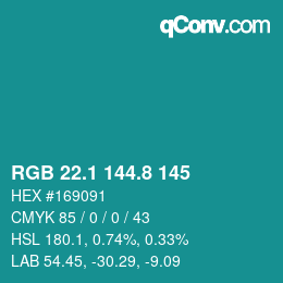 Color code: RGB 22.1 144.8 145 | qconv.com