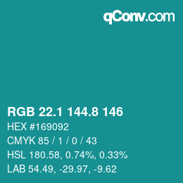 Color code: RGB 22.1 144.8 146 | qconv.com