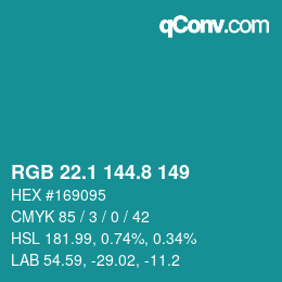 カラーコード: RGB 22.1 144.8 149 | qconv.com
