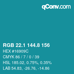Color code: RGB 22.1 144.8 156 | qconv.com