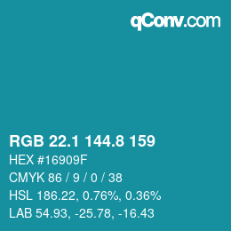 カラーコード: RGB 22.1 144.8 159 | qconv.com