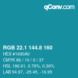 Farbcode: RGB 22.1 144.8 160 | qconv.com