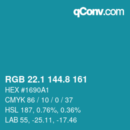 Color code: RGB 22.1 144.8 161 | qconv.com