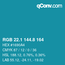 カラーコード: RGB 22.1 144.8 164 | qconv.com