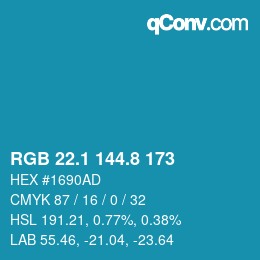 カラーコード: RGB 22.1 144.8 173 | qconv.com