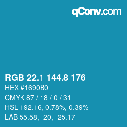 カラーコード: RGB 22.1 144.8 176 | qconv.com