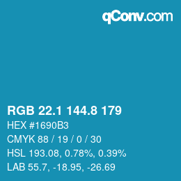 Color code: RGB 22.1 144.8 179 | qconv.com