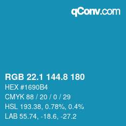 Color code: RGB 22.1 144.8 180 | qconv.com