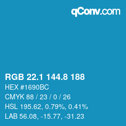 Color code: RGB 22.1 144.8 188 | qconv.com