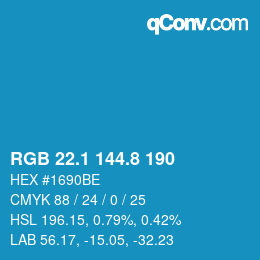 カラーコード: RGB 22.1 144.8 190 | qconv.com