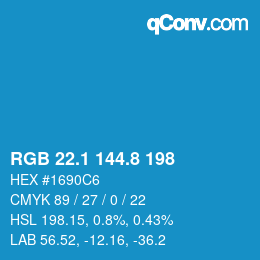 Farbcode: RGB 22.1 144.8 198 | qconv.com