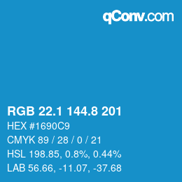 カラーコード: RGB 22.1 144.8 201 | qconv.com