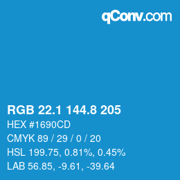 カラーコード: RGB 22.1 144.8 205 | qconv.com