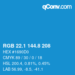 Color code: RGB 22.1 144.8 208 | qconv.com