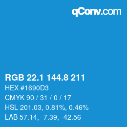 カラーコード: RGB 22.1 144.8 211 | qconv.com