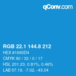 Color code: RGB 22.1 144.8 212 | qconv.com