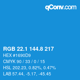 Código de color: RGB 22.1 144.8 217 | qconv.com