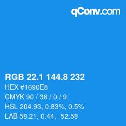 Color code: RGB 22.1 144.8 232 | qconv.com