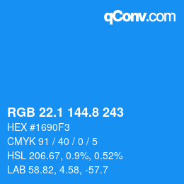 カラーコード: RGB 22.1 144.8 243 | qconv.com