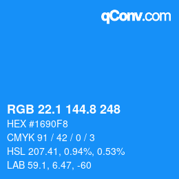 カラーコード: RGB 22.1 144.8 248 | qconv.com