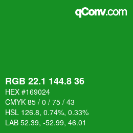 カラーコード: RGB 22.1 144.8 36 | qconv.com