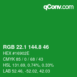 カラーコード: RGB 22.1 144.8 46 | qconv.com