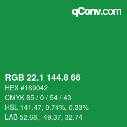 カラーコード: RGB 22.1 144.8 66 | qconv.com