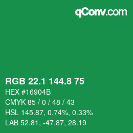 カラーコード: RGB 22.1 144.8 75 | qconv.com