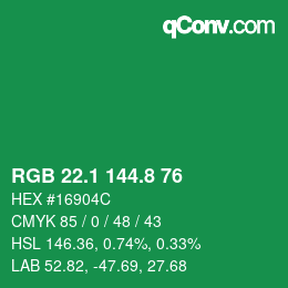 カラーコード: RGB 22.1 144.8 76 | qconv.com