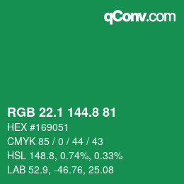 カラーコード: RGB 22.1 144.8 81 | qconv.com