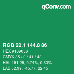 カラーコード: RGB 22.1 144.8 86 | qconv.com