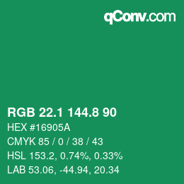カラーコード: RGB 22.1 144.8 90 | qconv.com