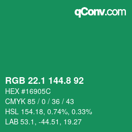 カラーコード: RGB 22.1 144.8 92 | qconv.com